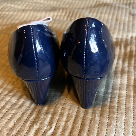 Lulu Hun Navy and white Sailor peep toe wedge size UK 38 - 7.5 USA - Picture 3 of 5